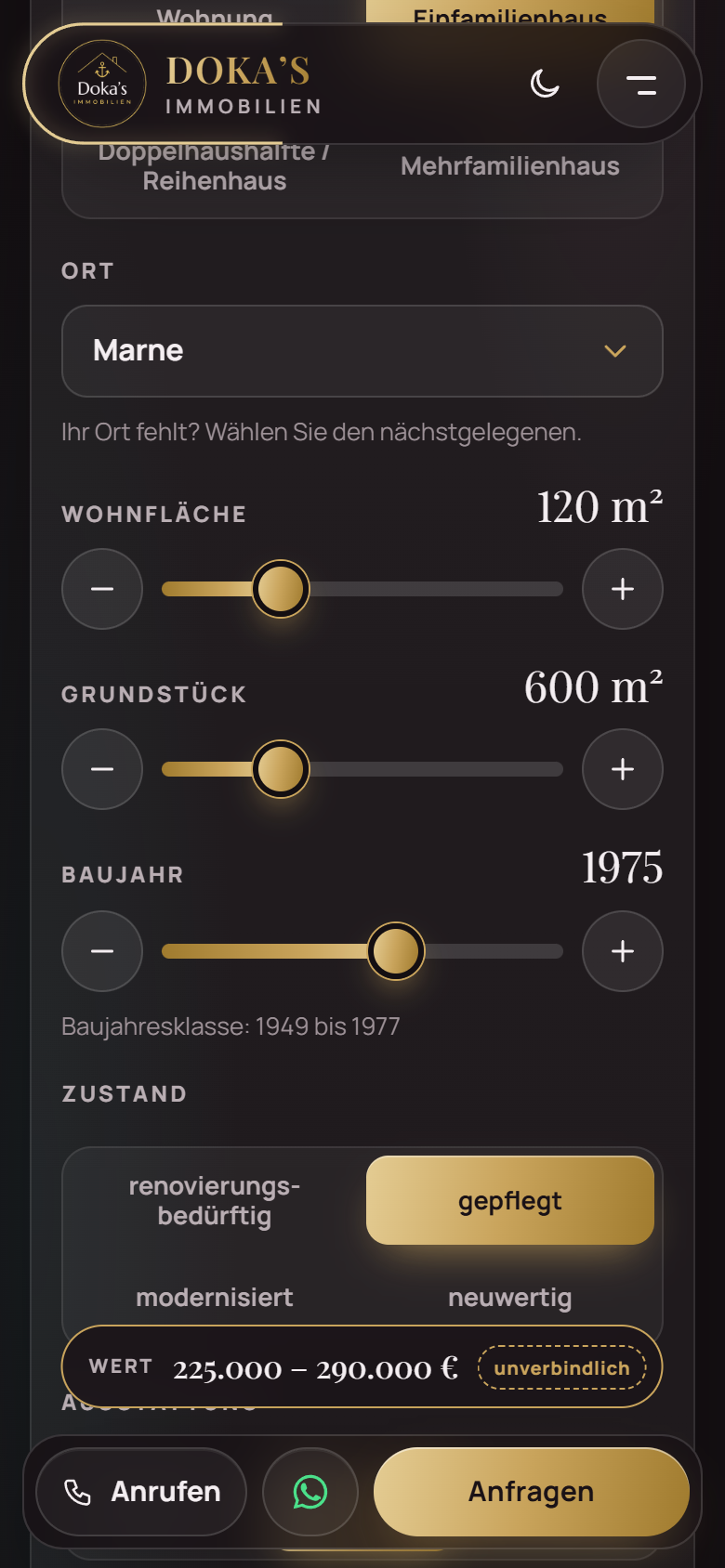 Wertrechner auf dem Handy mit großen Reglern und einer Leiste am unteren Rand, die den aktuellen Wert zeigt.